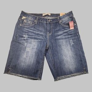 NOBO No Boundaries Bermuda Distressed Knee Denim Jean Shorts Size 13 Juniors NWT